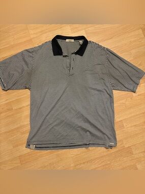 Peter Millar (Summer Comfort) Black and White Striped golf Polo Shirt XL